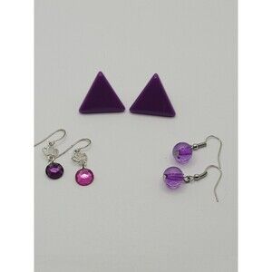 Purple Earrings Pierced Lot of Three